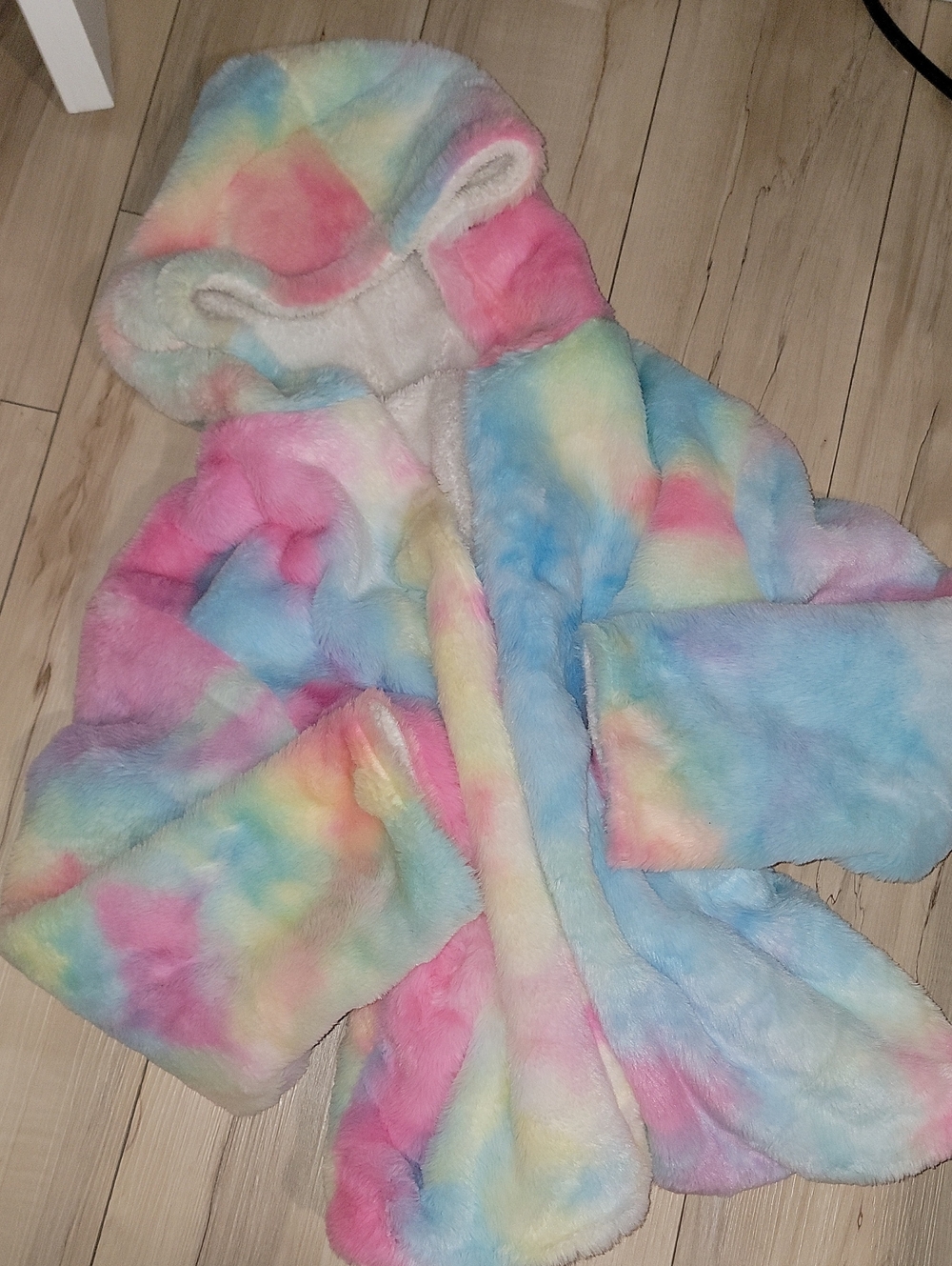 Unisex Rainbow Faux-Fur Thick Hooded Coat - Multicolor New S-M - Picture 1 of 1